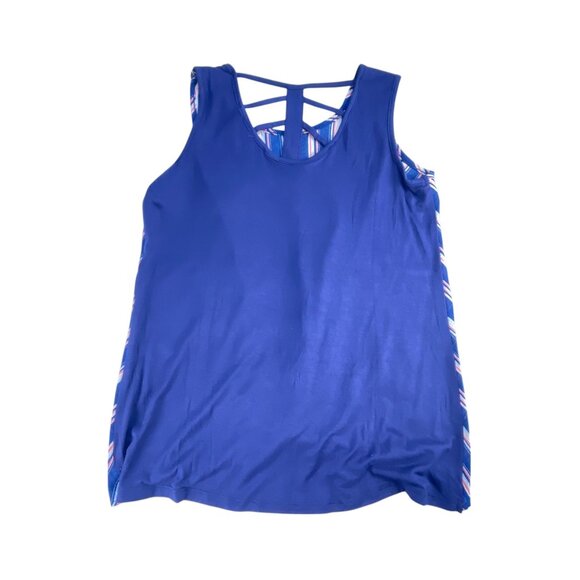 Magenta Girls Navy Striped Twist Hem Tank Top w/ Cage Back Size L NWT - Picture 2 of 7